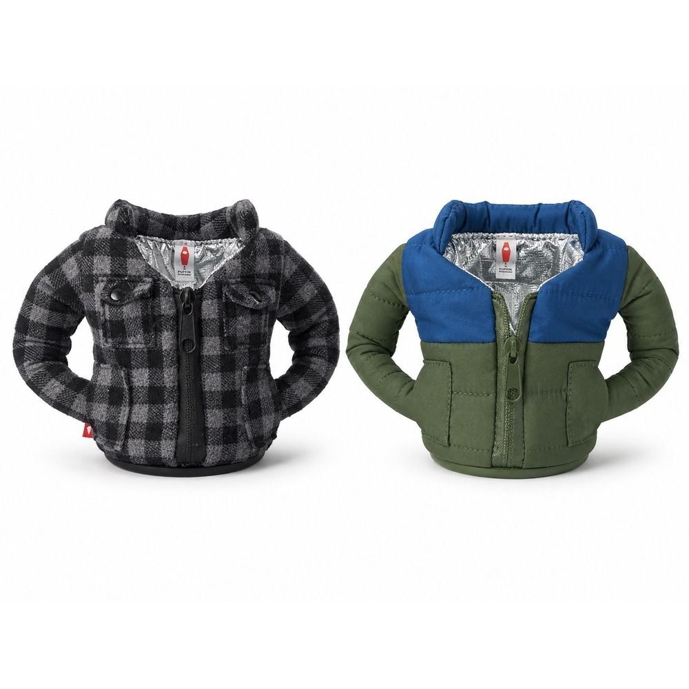 Puffin Drinkwear Beverage Insulator Can Cooler 2 Pack Plaid & Puffer Jacket Cozy